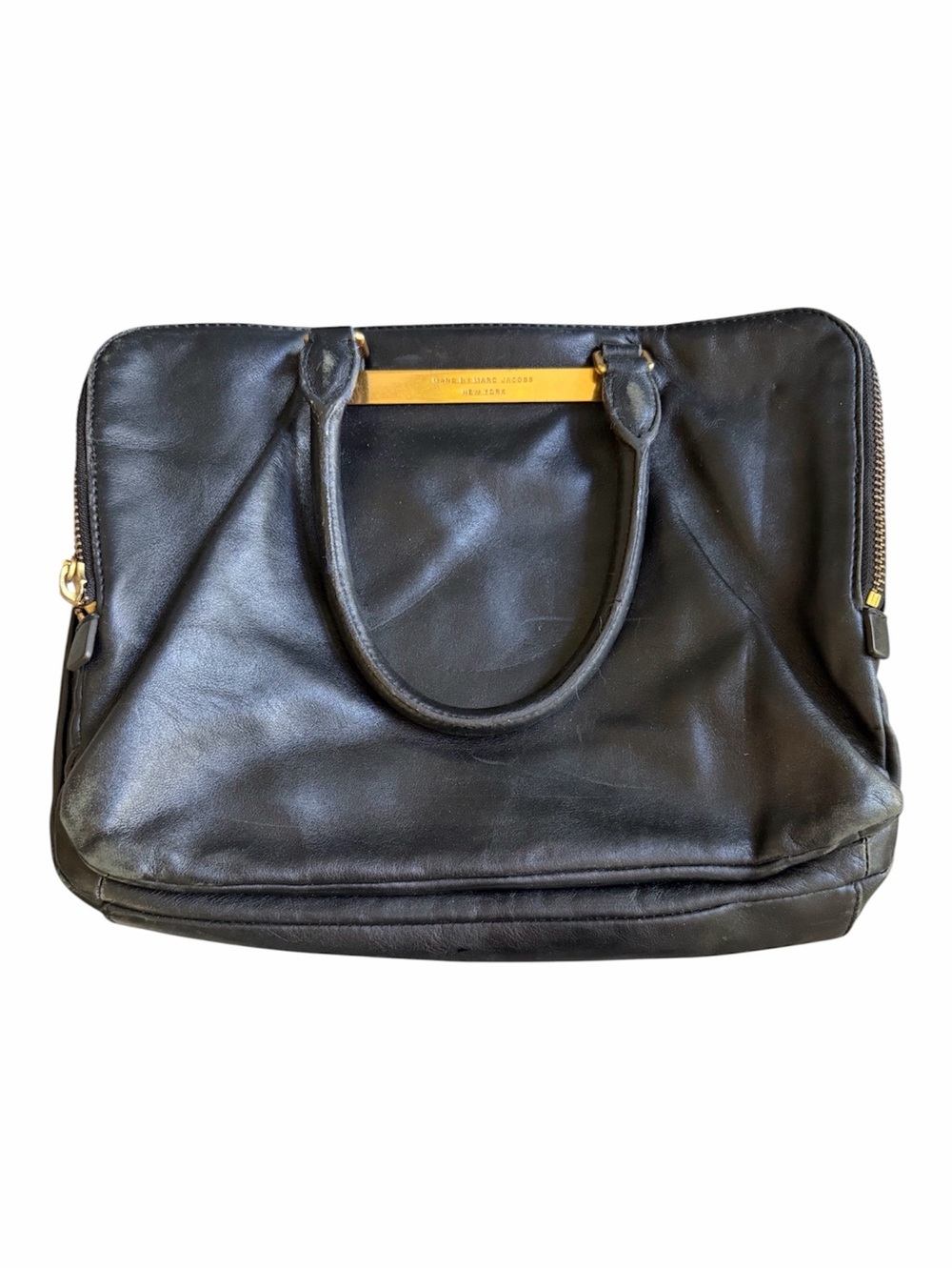 Marc by Marc Jacobs Goodbye Columbus Leather Satchel Workbag Black Gold Hardware